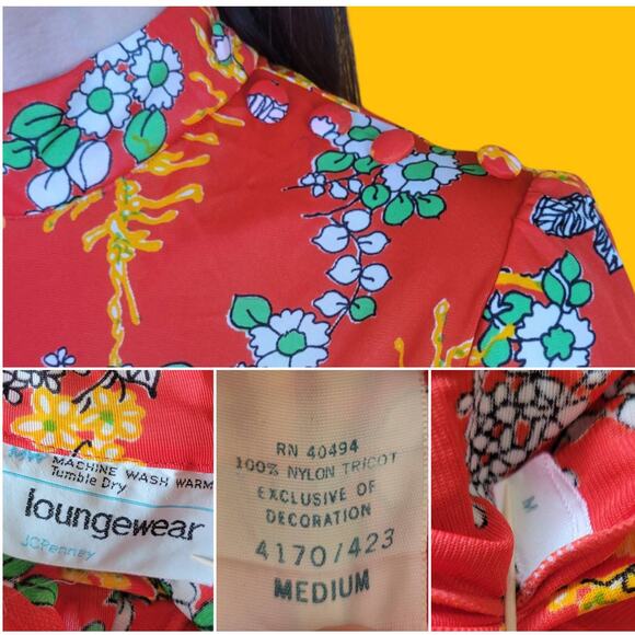 Vintage 70s JCPenney Red Floral Loungewear Set, M - Picture 4 of 5